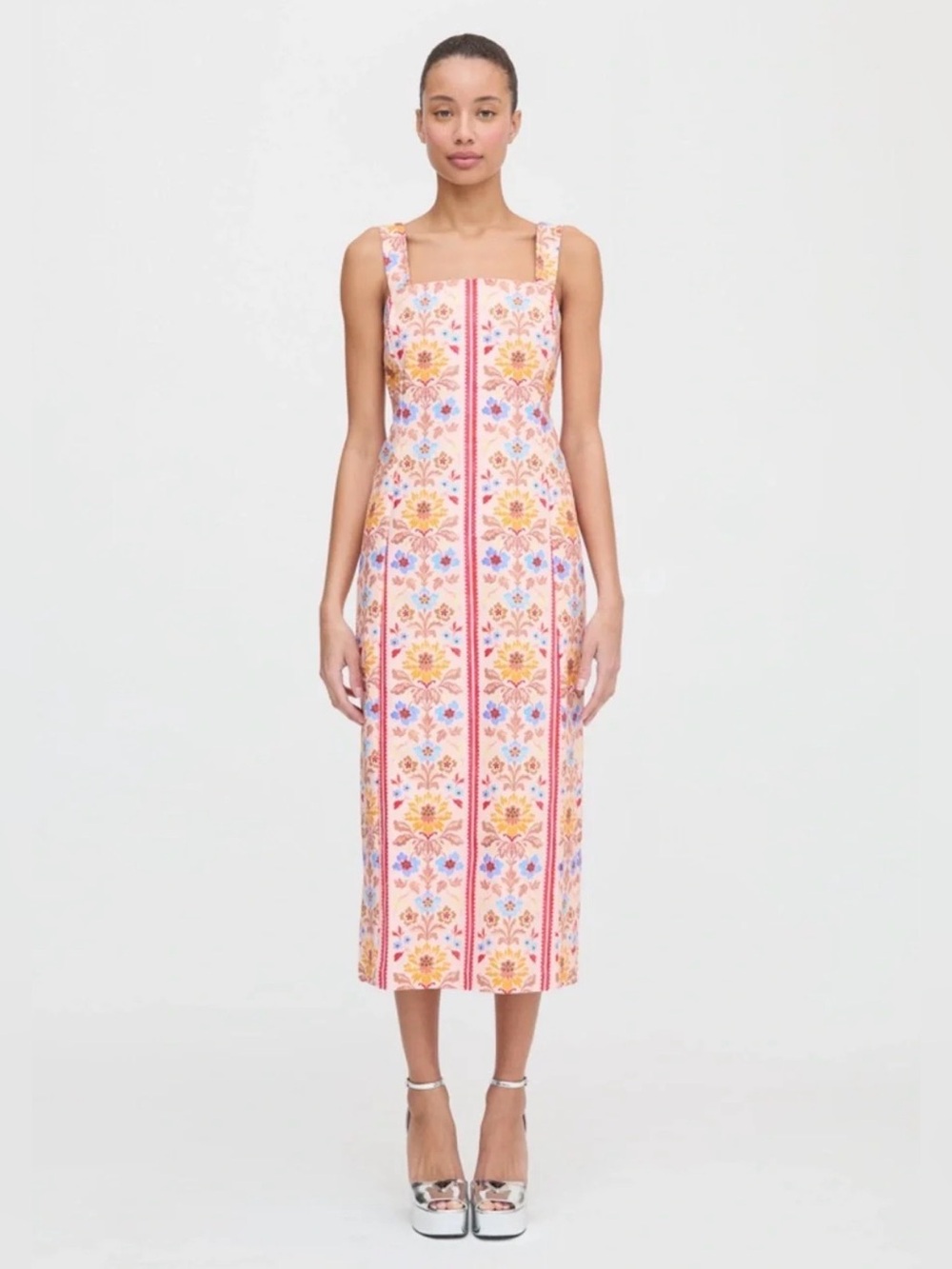 NWT Hill House The Iris Dress Floral Block Stripe Pink Multi  M